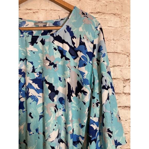 Catherines Top Womens 1XWP Turquoise Floral Flared Sleeve Asymmetric Hem Flowy - Picture 5 of 13